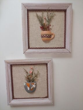 Set of 2 Framed Southwestern VTG wall art dry flowers